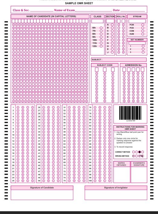 Blank OMR Sheet PDF