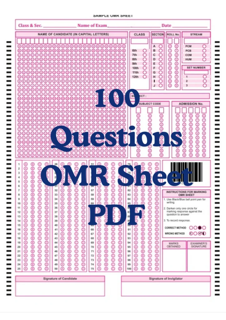 OMR Sheet PDF 100 Questions OMR Sheet PDF