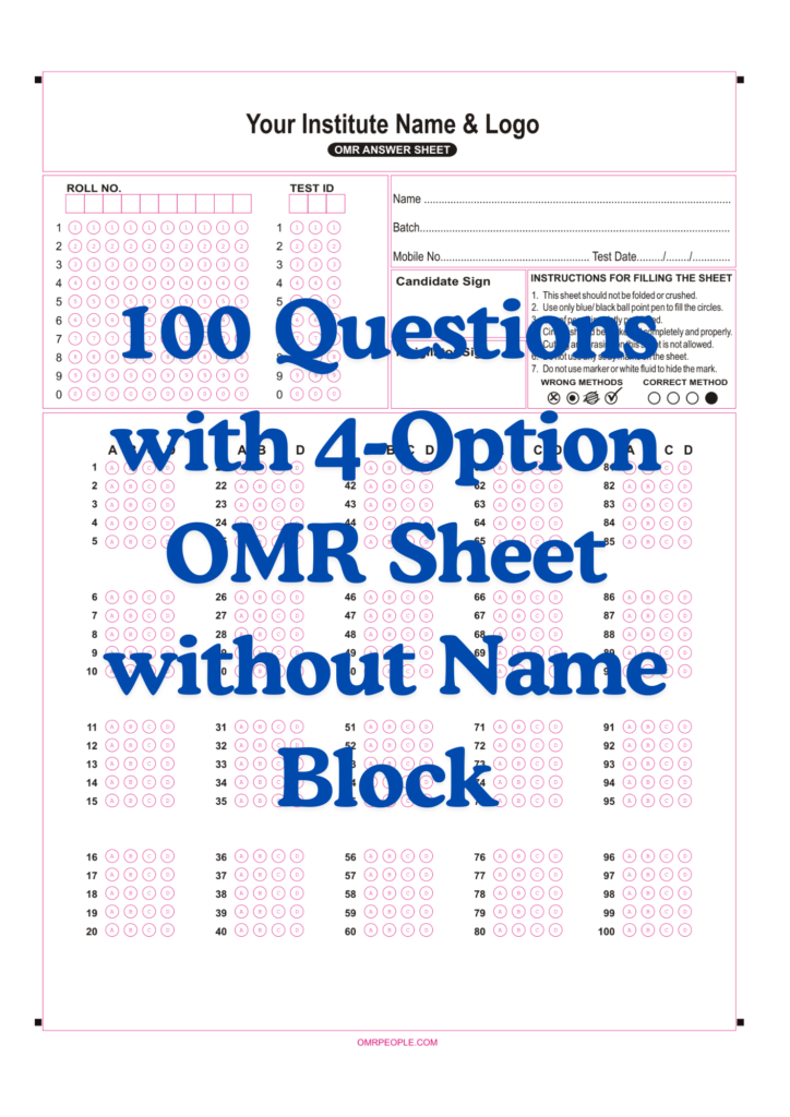 OMR Sheet PDF 100 Questions with 4-Option OMR Sheet without Name Block 202611