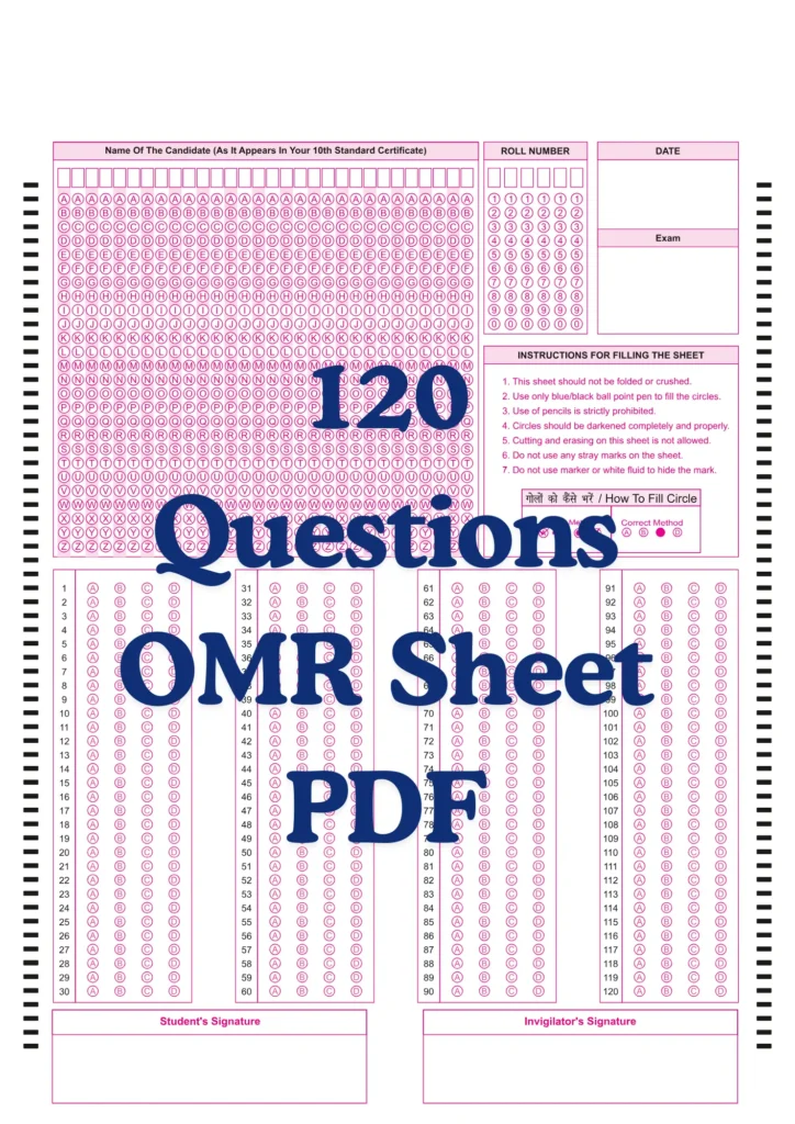 OMR Sheet PDF 120 Questions OMR Sheet PDF