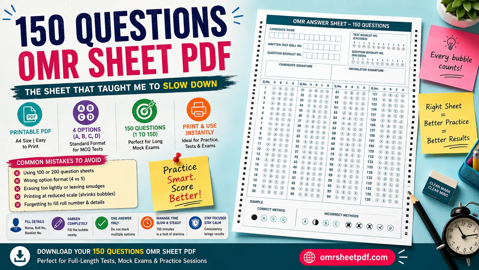 150 Questions OMR Sheet PDF