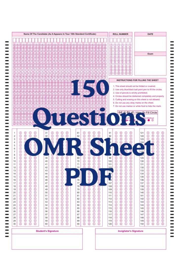 OMR Sheet PDF 150 Questions OMR Sheet PDF