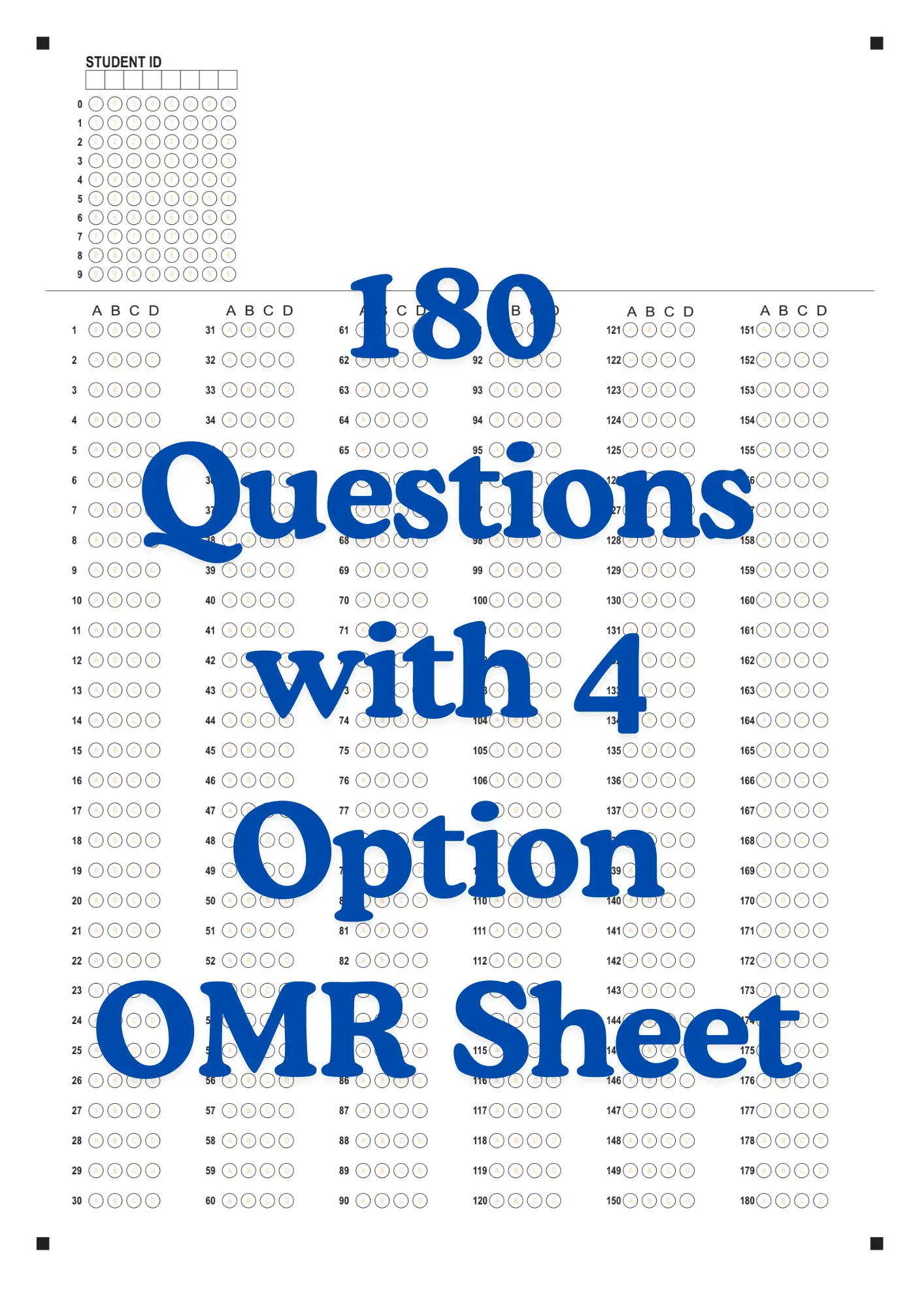 OMR Sheet PDF 180 Questions with 4 Option OMR Sheet