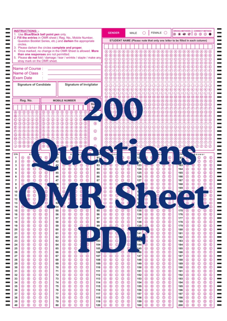 OMR Sheet PDF 200 Questions OMR Sheet PDF