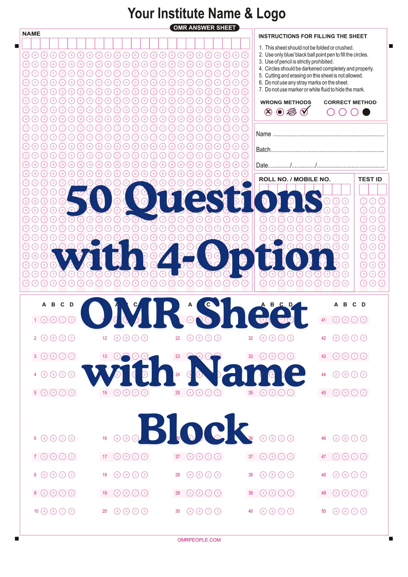 OMR Sheet PDF 200 Questions with 4-Option OMR Sheet without Name Block 2026