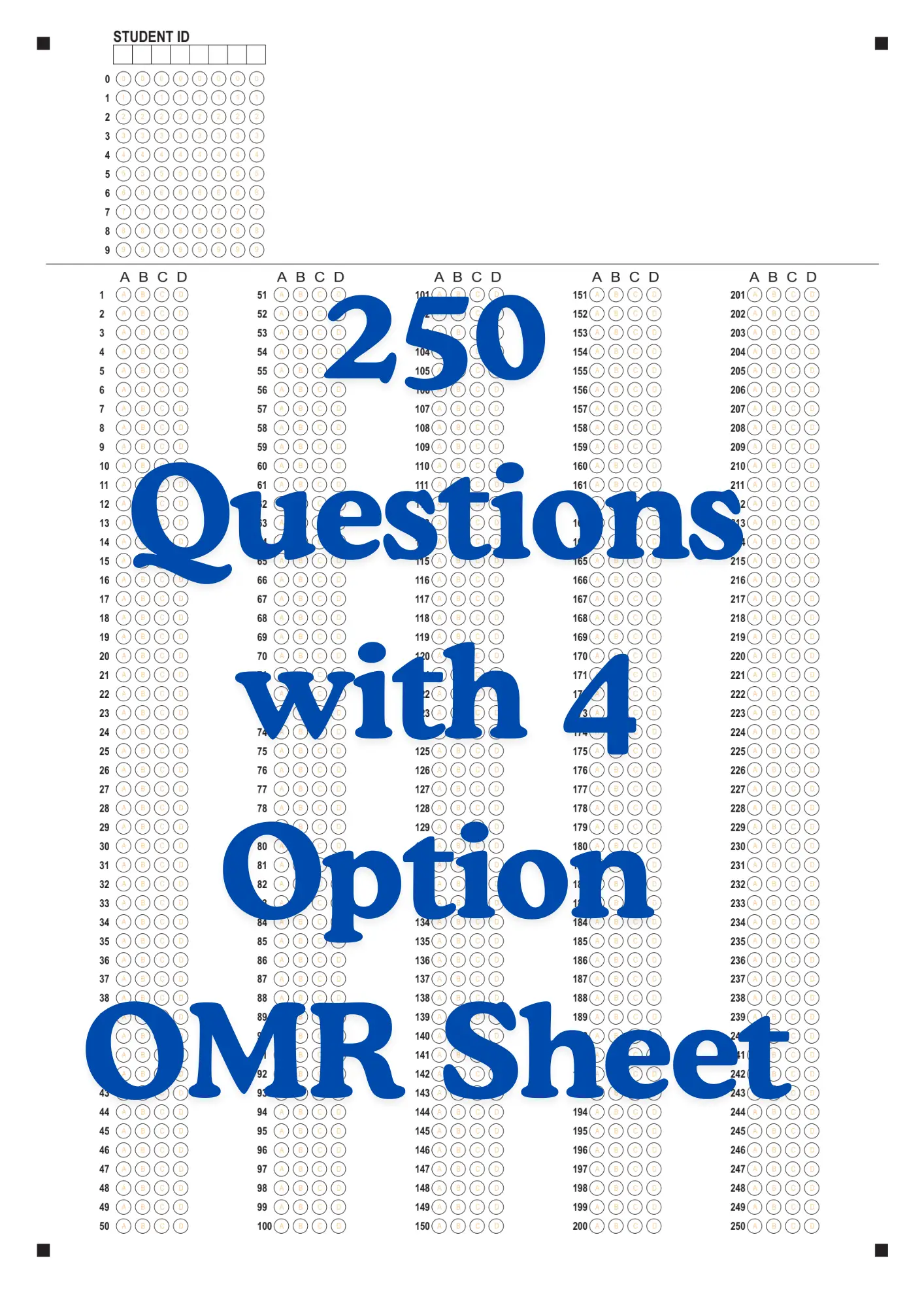 OMR Sheet PDF 250 Questions with 4 Option OMR Sheet