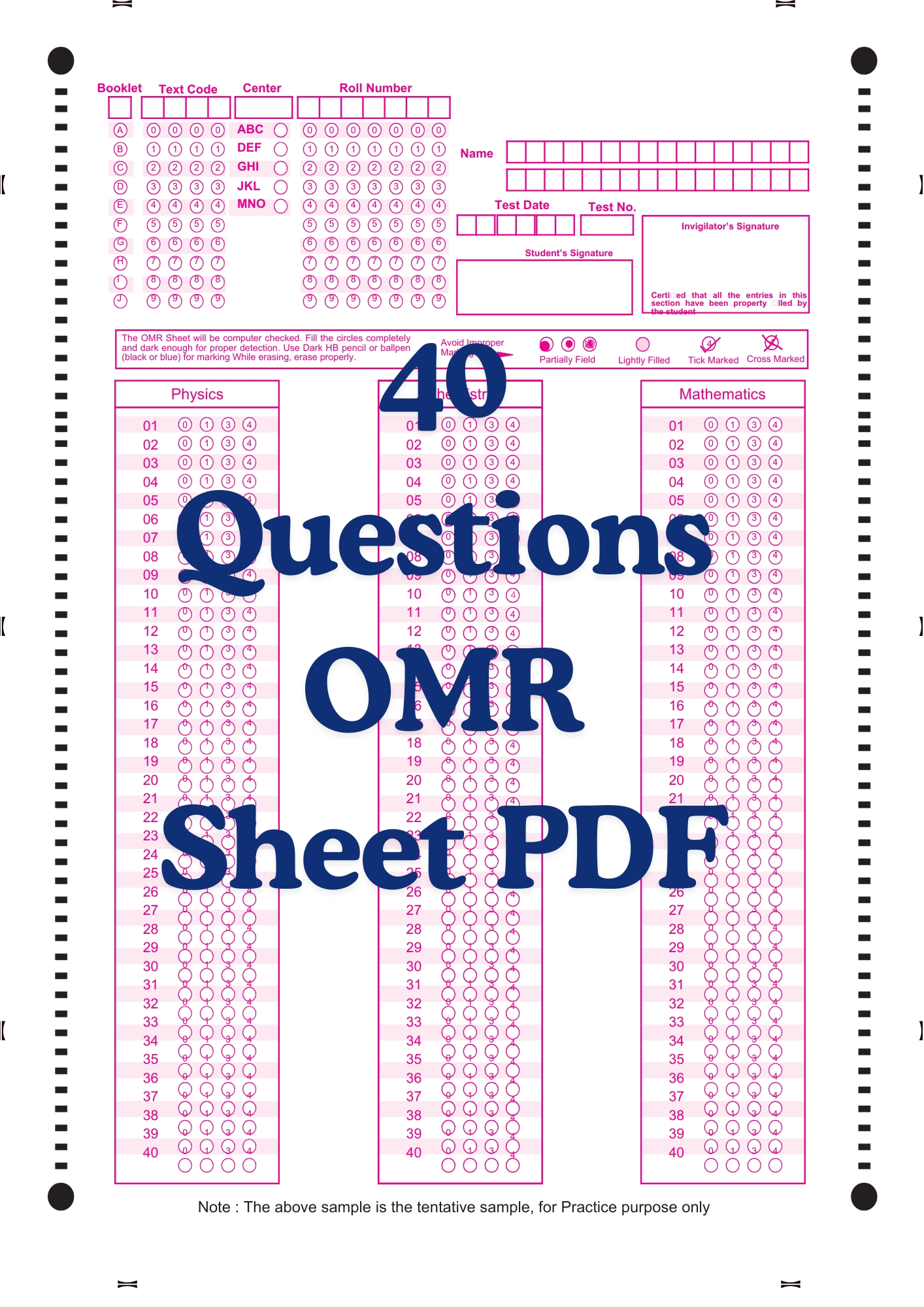 OMR Sheet PDF 40 Questions OMR Sheet PDF