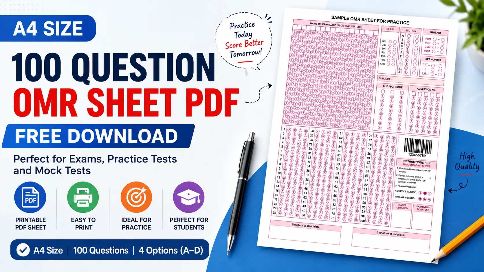50 Question OMR Sheet PDF