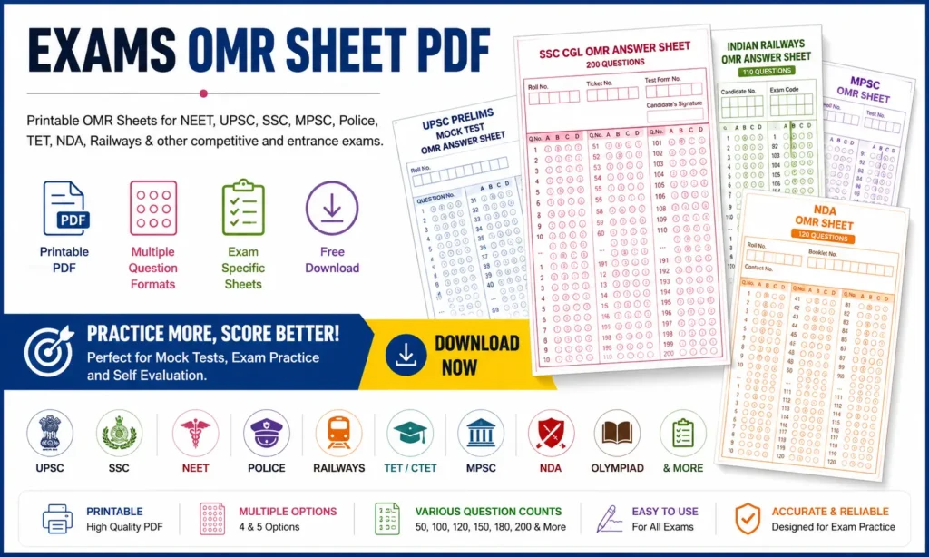 Free Exams OMR Sheet PDF Exams OMR sheet PDF