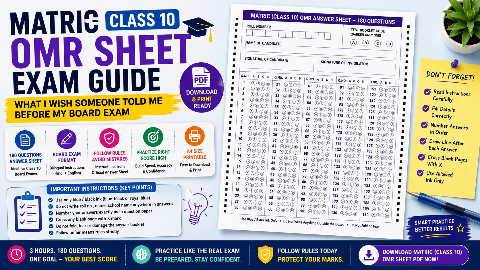Matric OMR Sheet Class 10 Exam