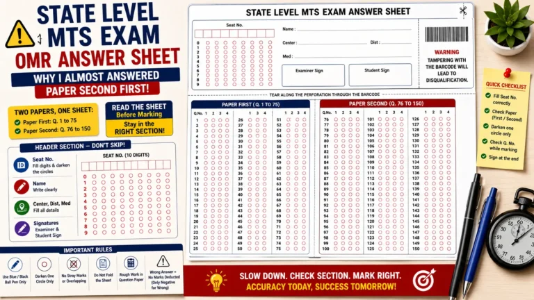 State Level MTS Exam OMR Answer Sheet